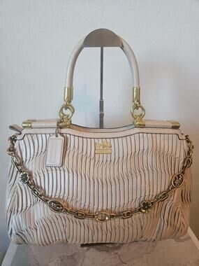 Coach Madison Gathered Leather Sophia Satchel Bag - Beige/Gold